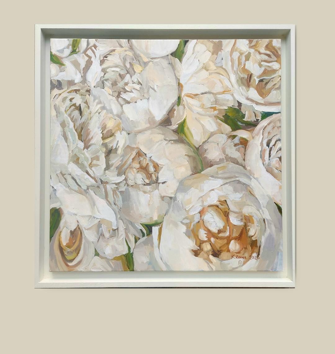 Weiße Pfingstrosen aus Covent Garden – Painting von Katharine Rowe