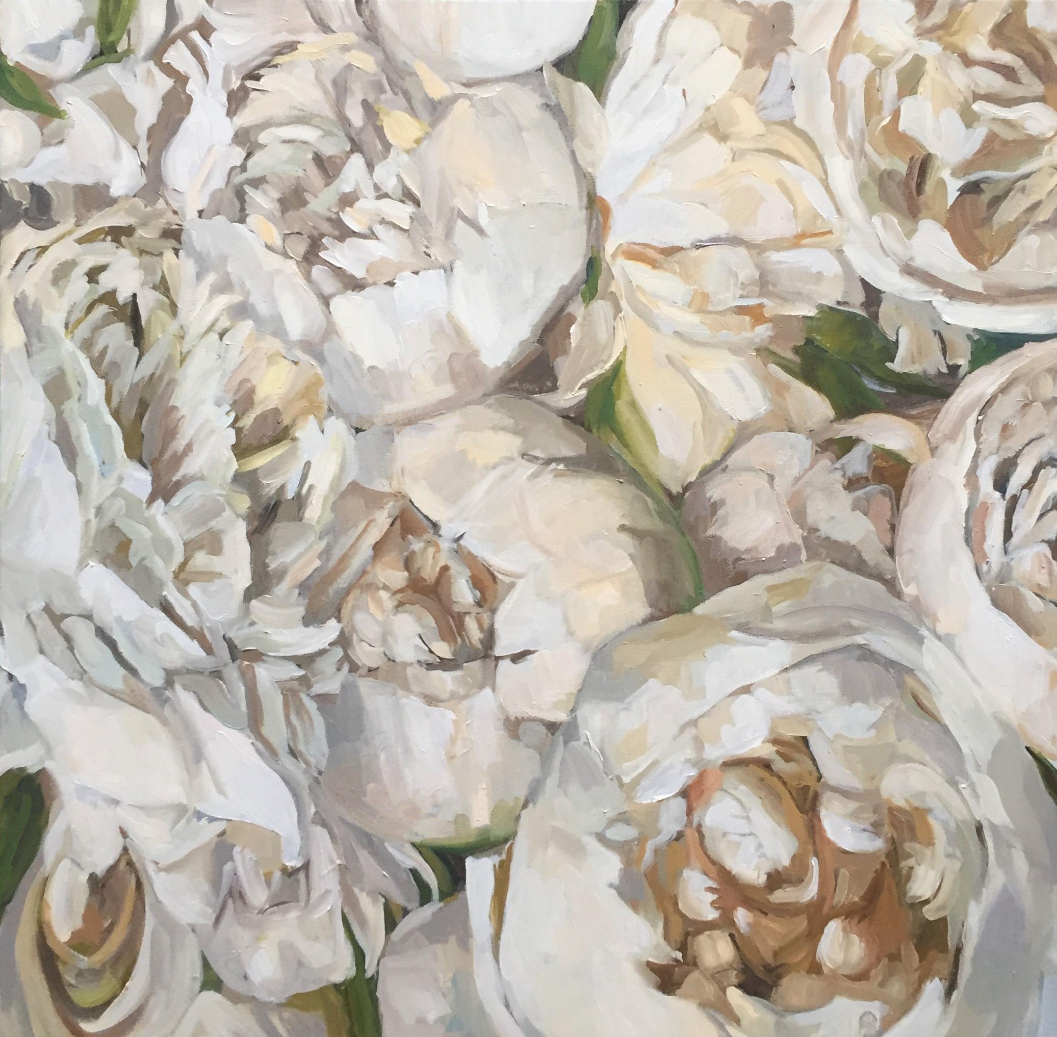 Katharine Rowe Still-Life Painting – Weiße Pfingstrosen aus Covent Garden