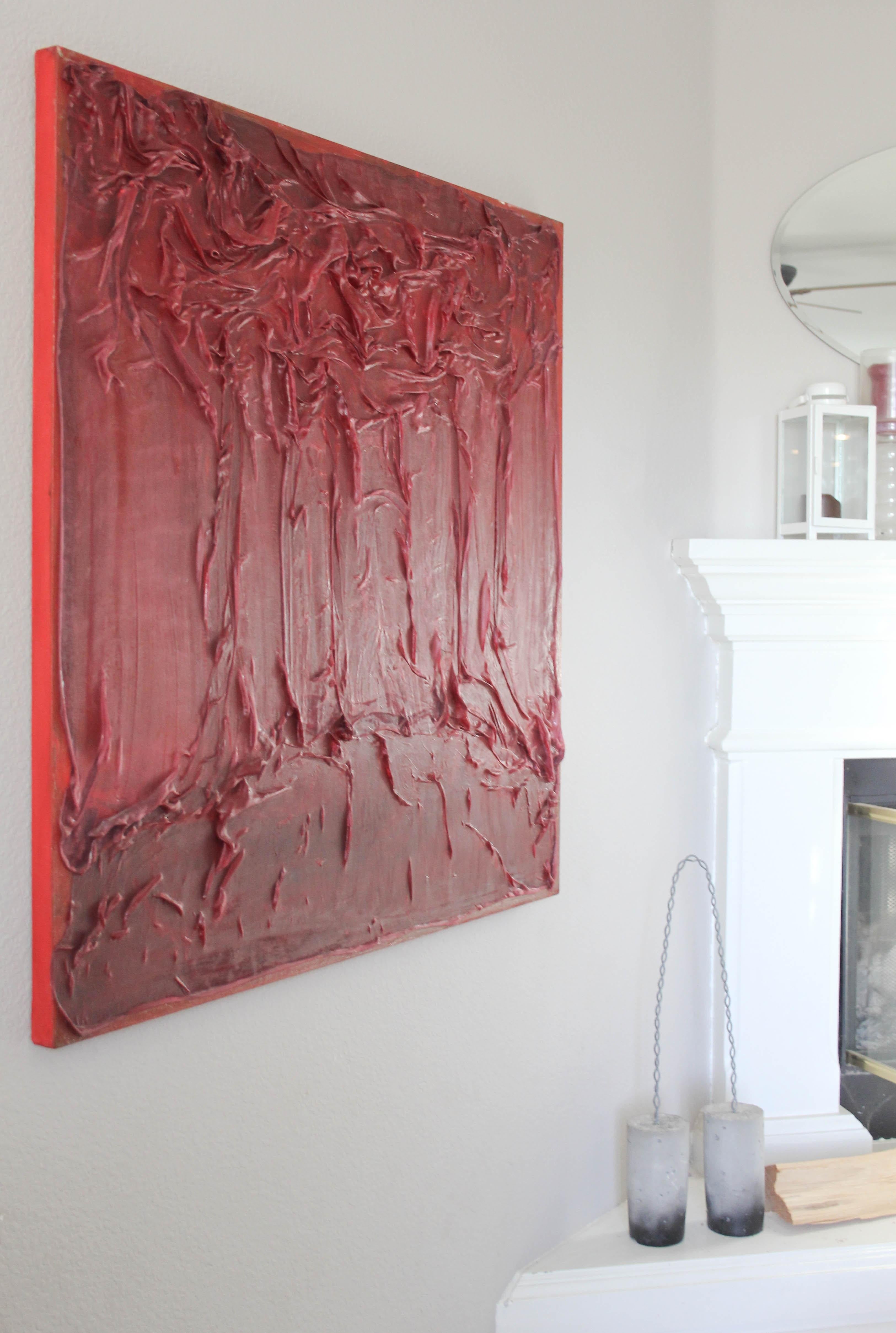 Arboleda Roja, Técnica mixta sobre lienzo - Mixed Media Art Moderno de Katharine Weber
