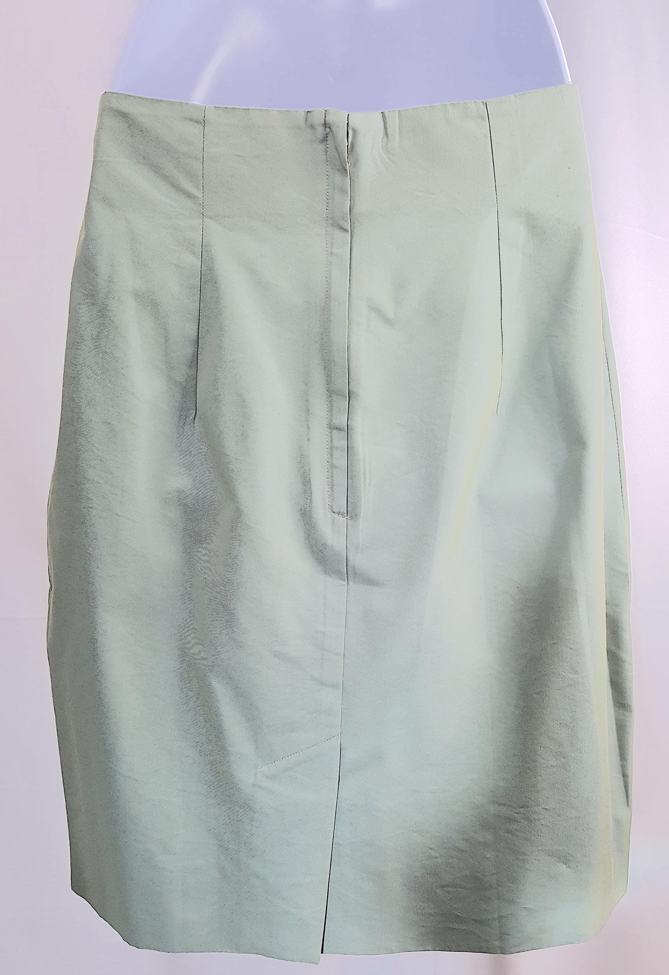 1991 RunwayLook1 KatharineHamnett IridescentGreen FeltedCollar Fitted Skirt Suit For Sale 6