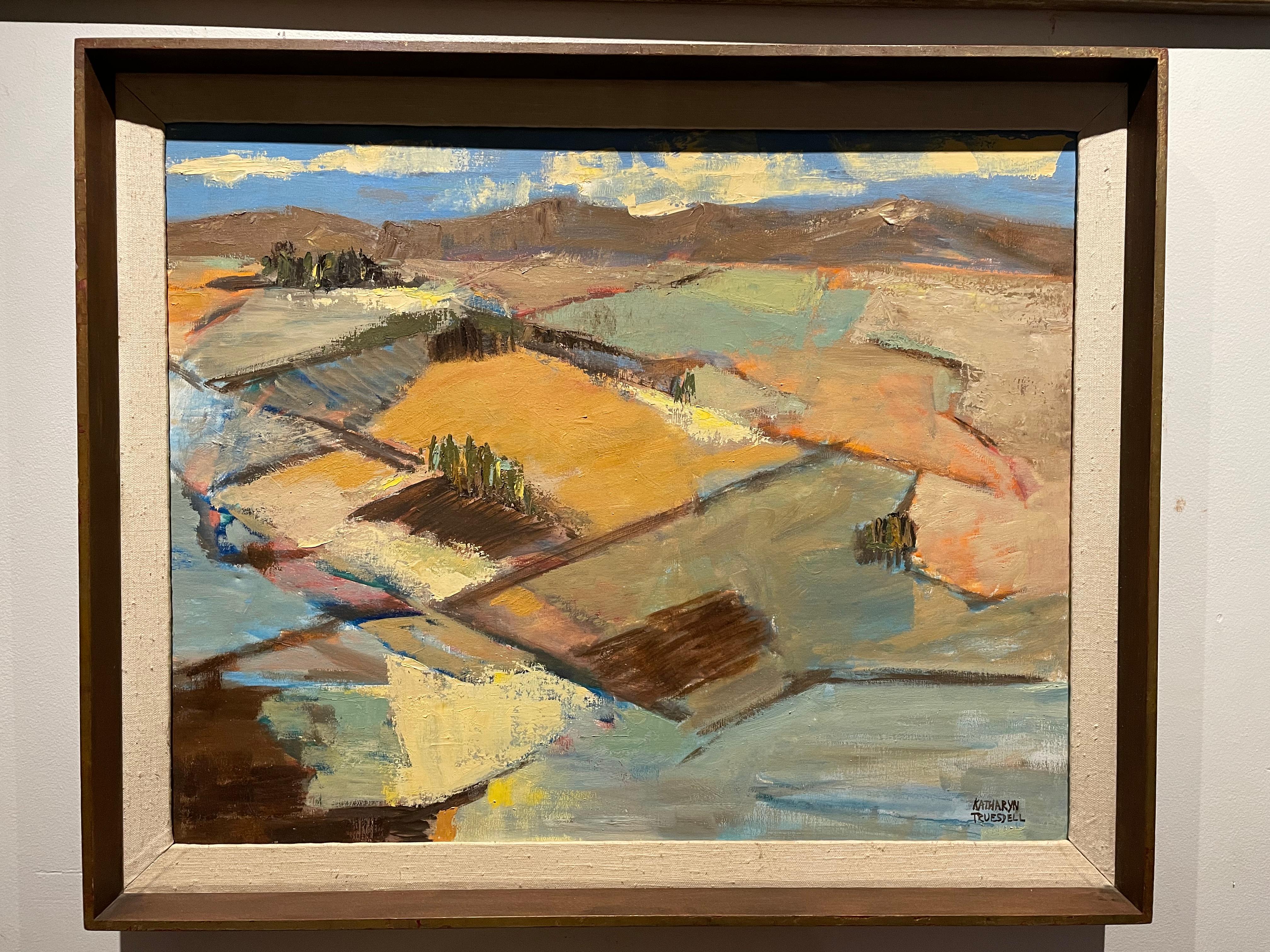 Katharyn Gwendoln Truesdell Abstract Painting - Vintage Southern California Abstract Landscape Painting - Katharyn Truesdell 70s