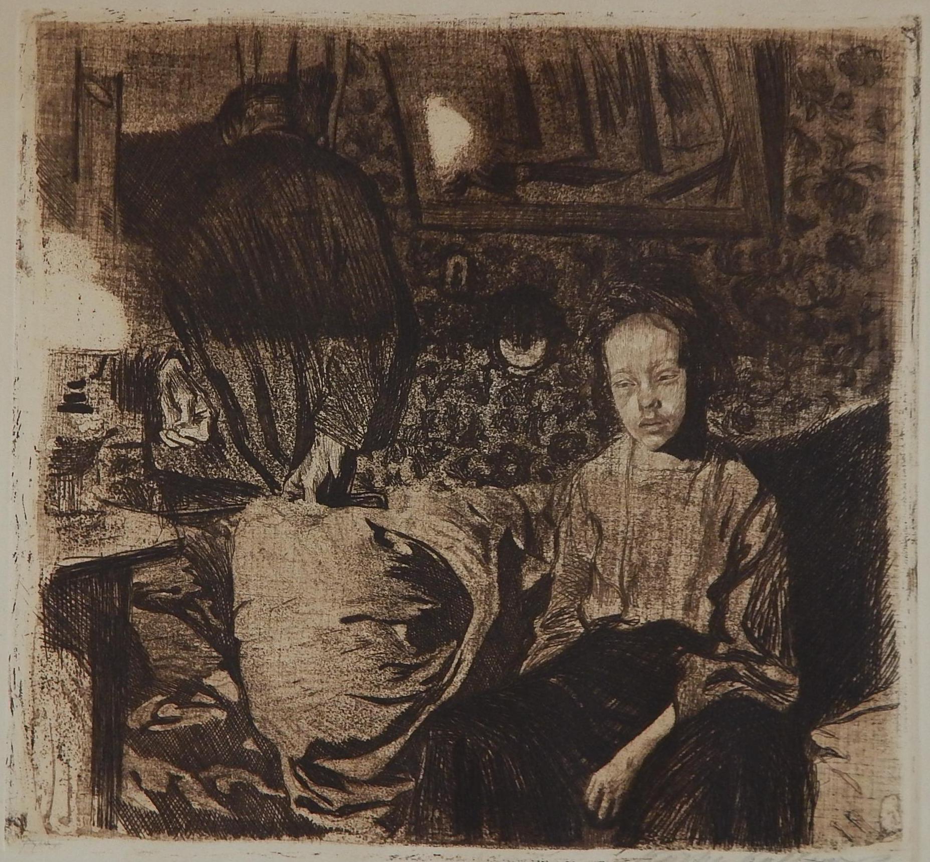 Etching and Aquatint by German artist Kathe Kollwitz.
Titled: “Junges Paar.” Matted and unframed.
Created in Berlin, 1904. Image measures: 11 3/4