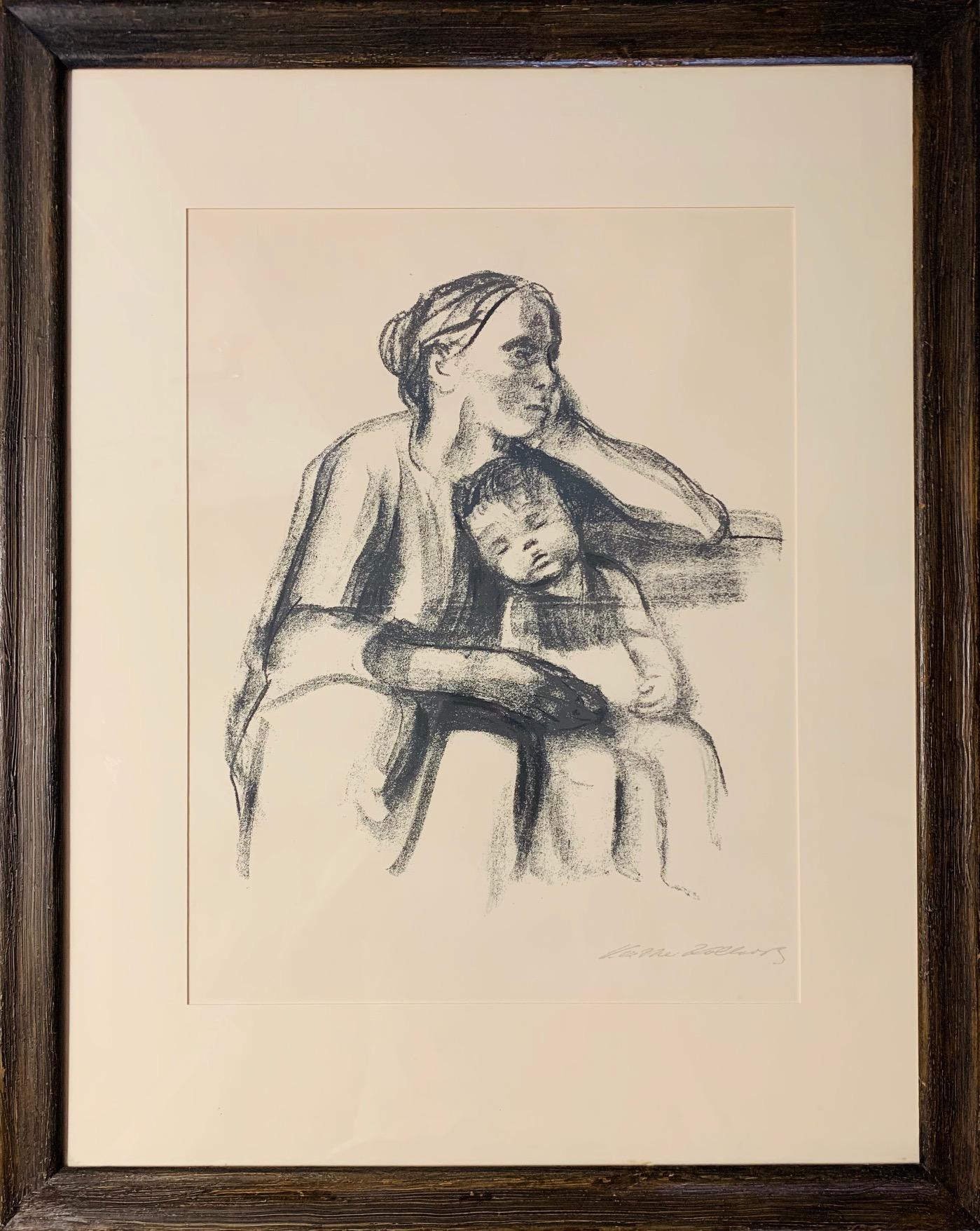 Käthe Kollwitz Portrait Print - Arbeiterfrau mit schlafendem Jungen