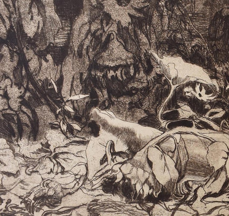 Attacked, from: Peasants' War  Vergewaltigt, auf Bauernkrieg, 1907/08 - Brown Figurative Print by Käthe Kollwitz