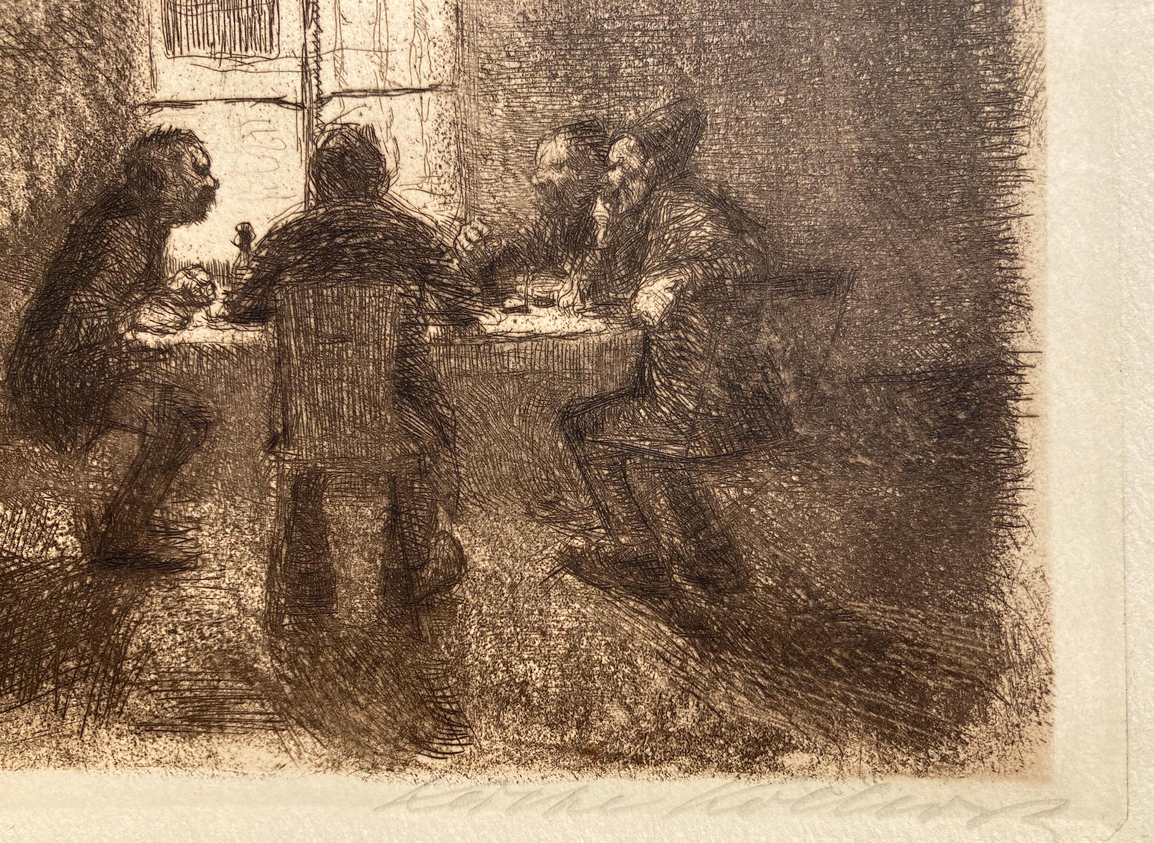 FOUR MEN IN THE PUB  (VIER  MANNER IN DER KNEIPE) - ****FIRST STATE**** - Brücke Print by Käthe Kollwitz