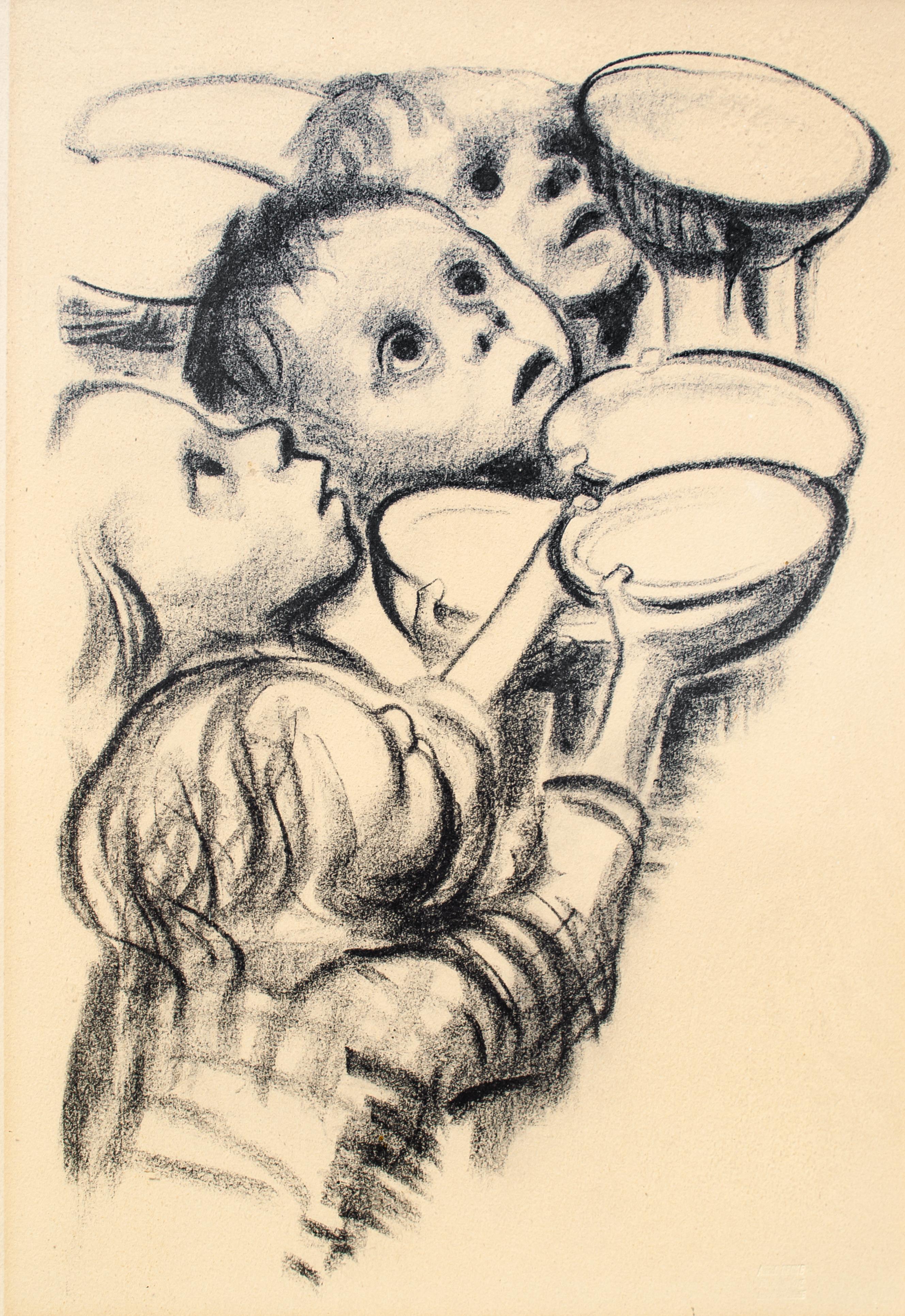 Käthe Kollwitz (allemande, 1867-1945)
 Deutschlands Kindern Hungern (Les enfants allemands sont affamés), 1924
Lithographie sur papier d'après un dessin original au fusain
Vue : 17 1/2 x 12 in.
Encadré : 26 7/8 x 20 1/4 x 1/2 in.
Estampillé en bas à