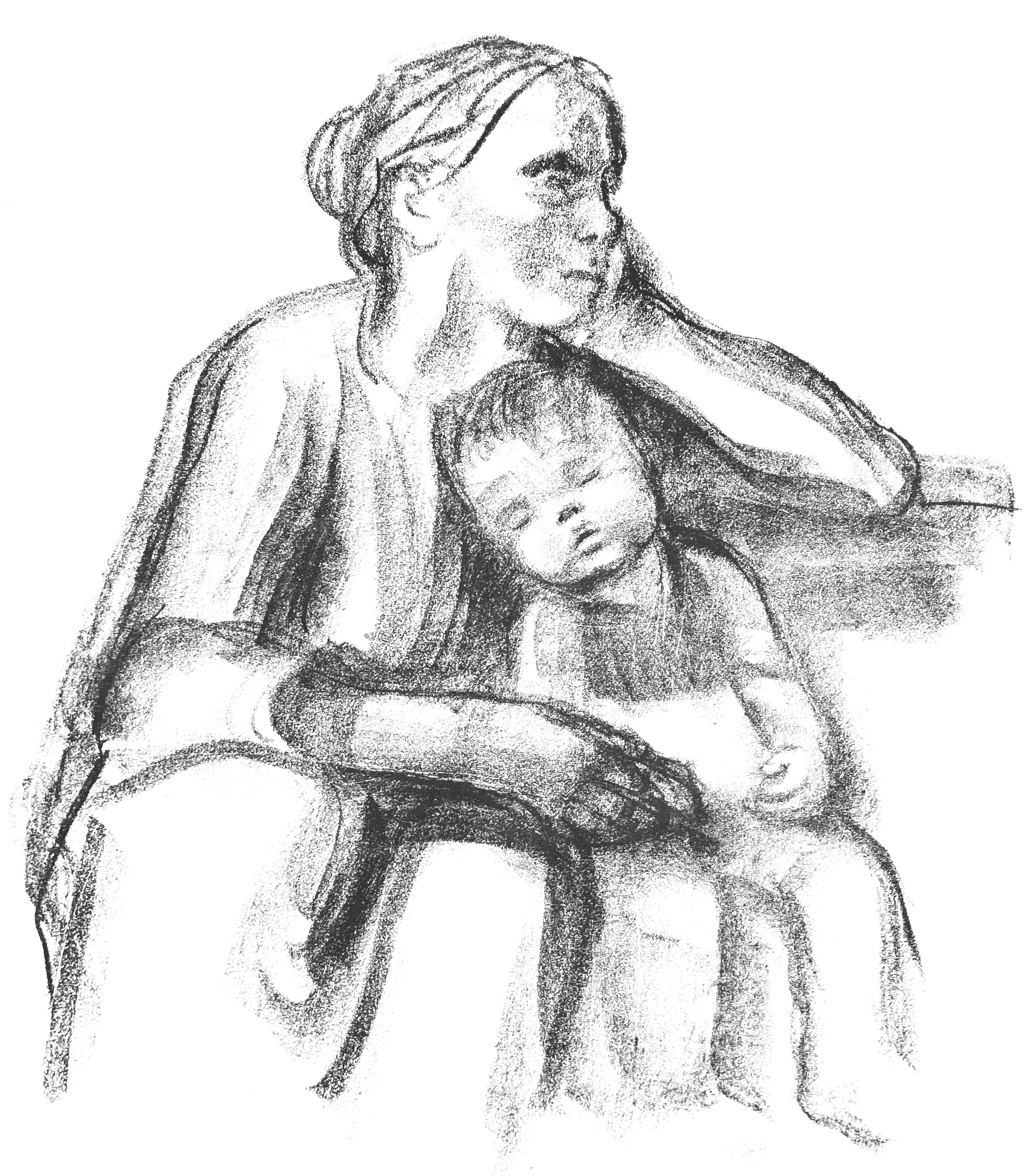 Käthe Kollwitz Figurative Print - Kathe Kollwitz, Working Woman with Sleeping Boy, 1941 (after)