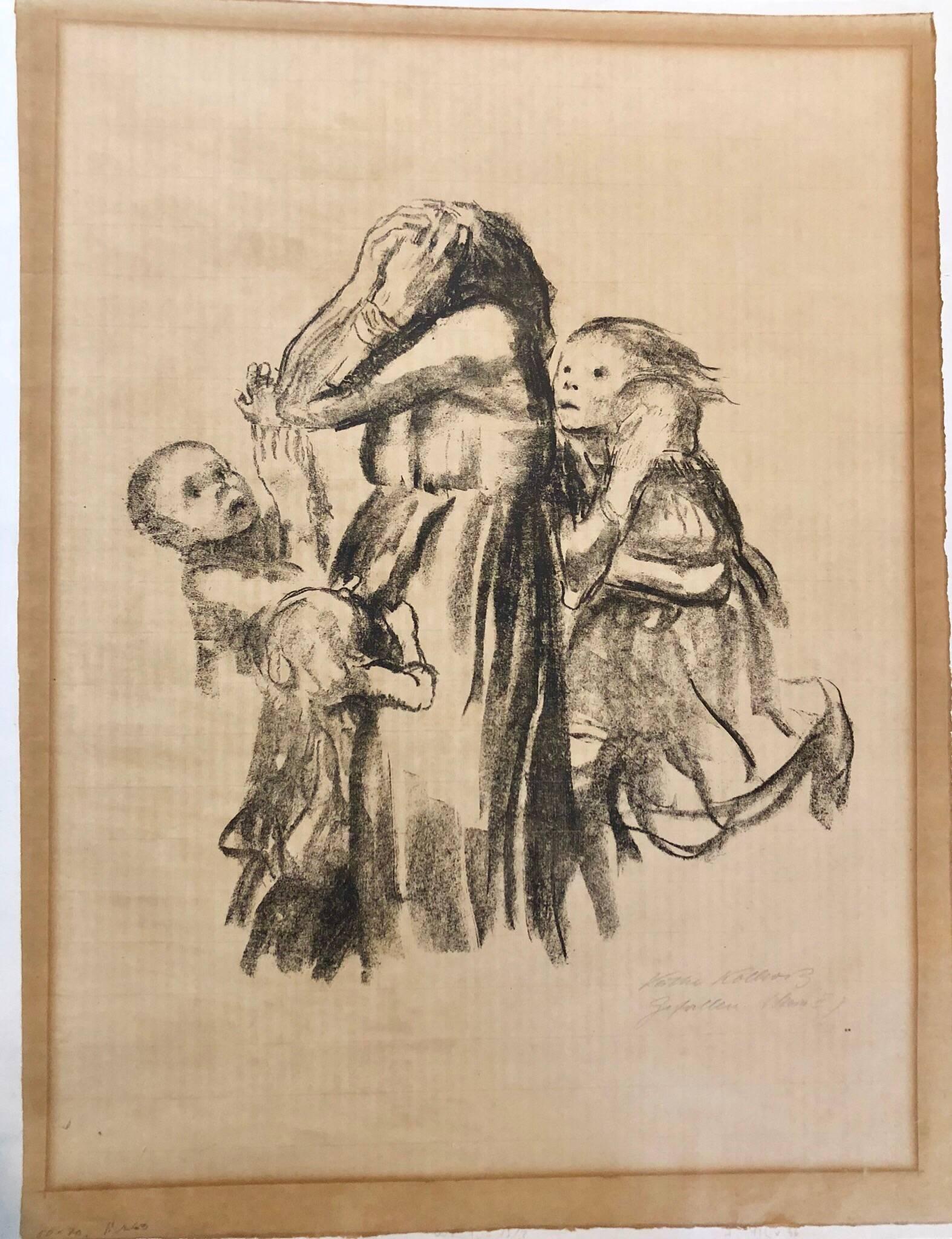 Killed in Action 'Gefallen' Grieving Family Original Lithograph - Print by Käthe Kollwitz