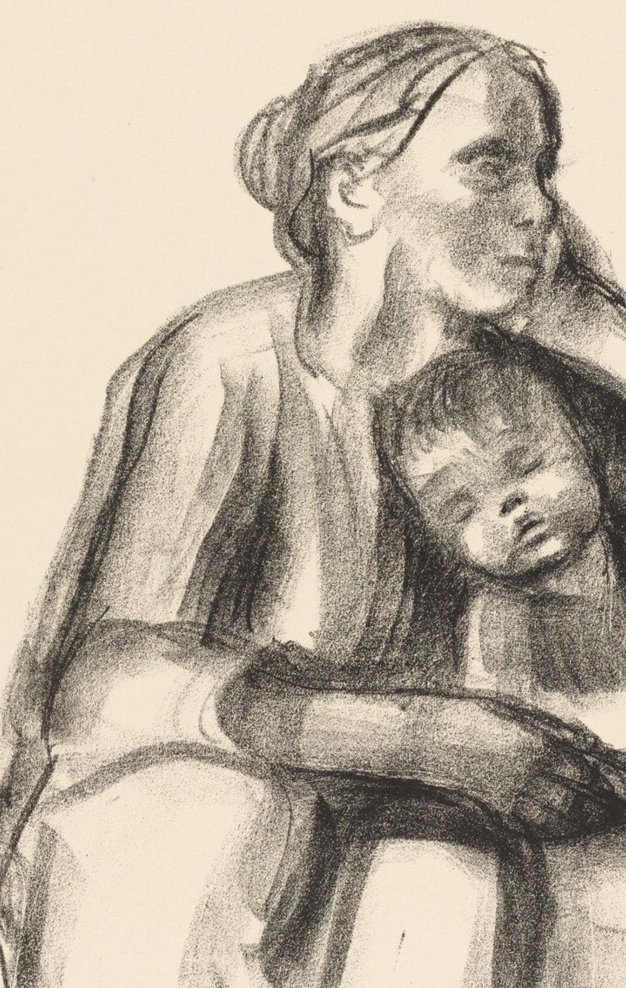 Kollwitz, Working-Class Woman with Sleeping Child  (after) - Modern Print by Käthe Kollwitz