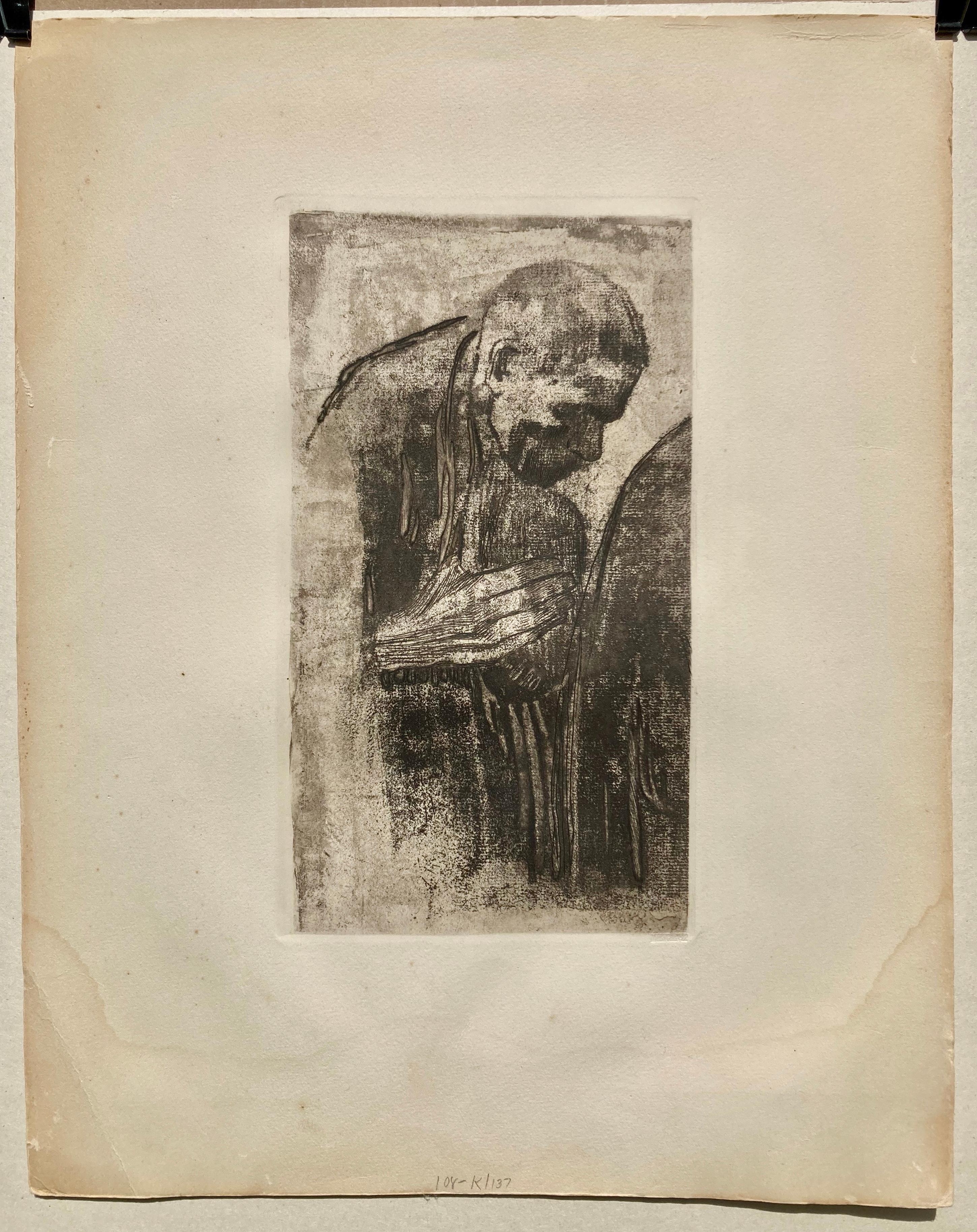 MOURNING MAN / TRAUERNDER MANN - Brown Figurative Print by Käthe Kollwitz