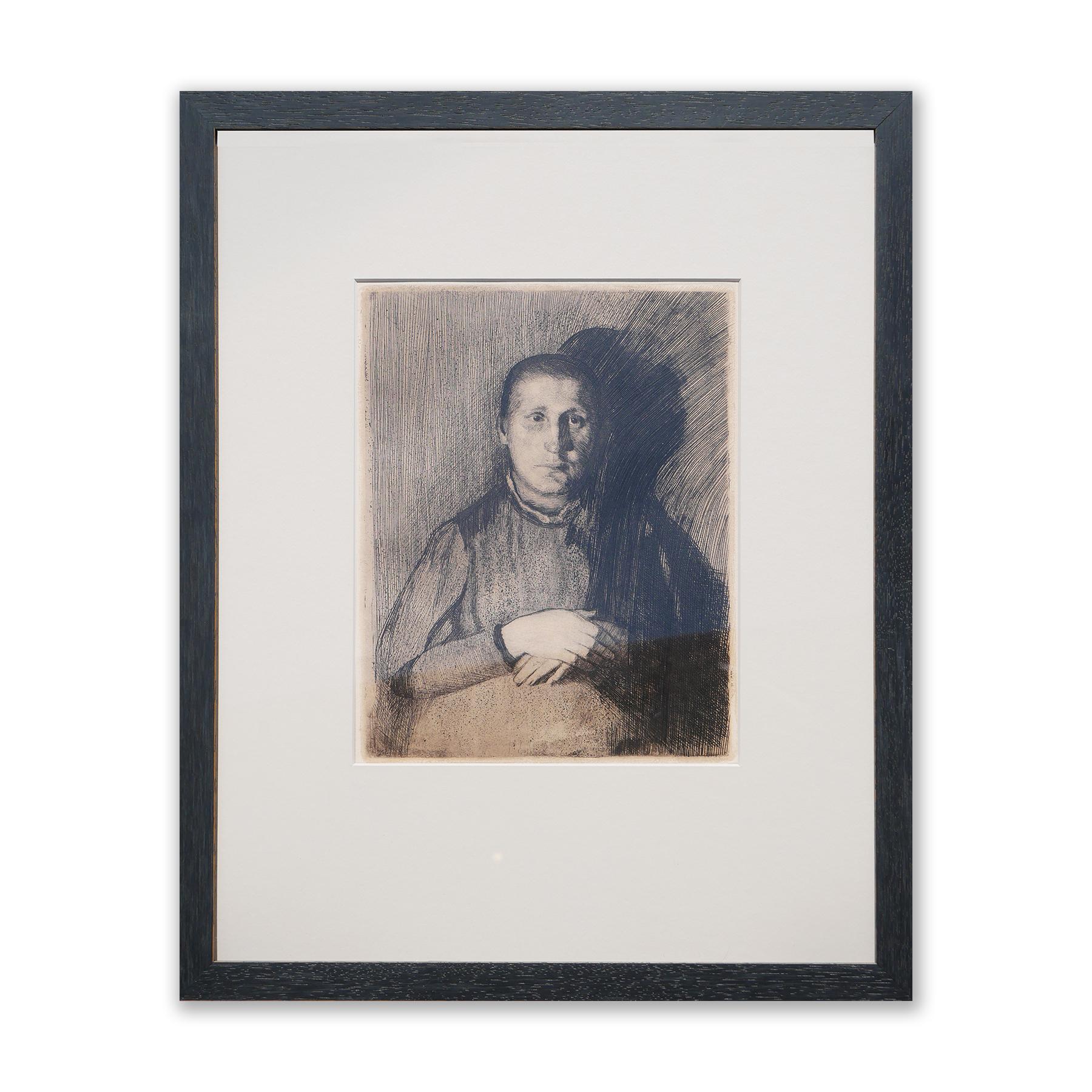 Pregnant Woman with Folded Hands Etching “Frau mit übereinandergelegten Händen” - Print by Käthe Kollwitz