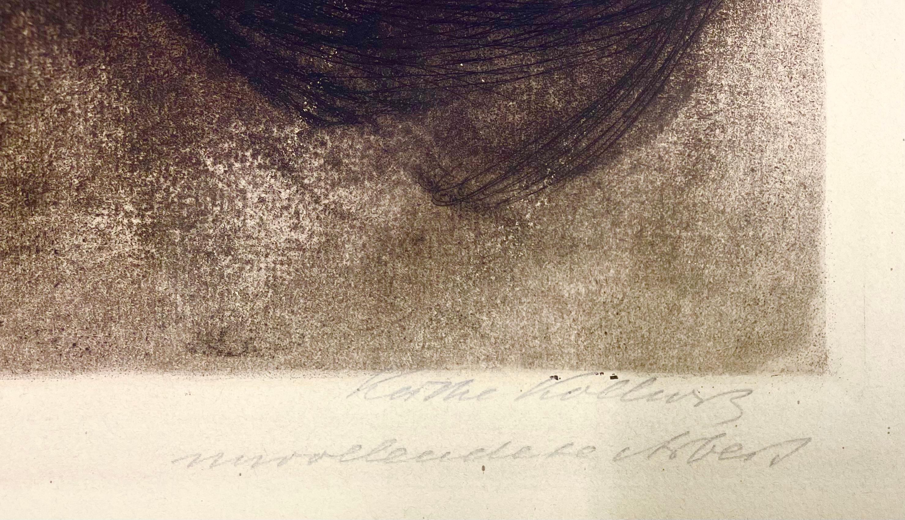 TOD, FRAU, UND KIND (DEATH, WOMAN, AND CHILD - Beige Figurative Print by Käthe Kollwitz