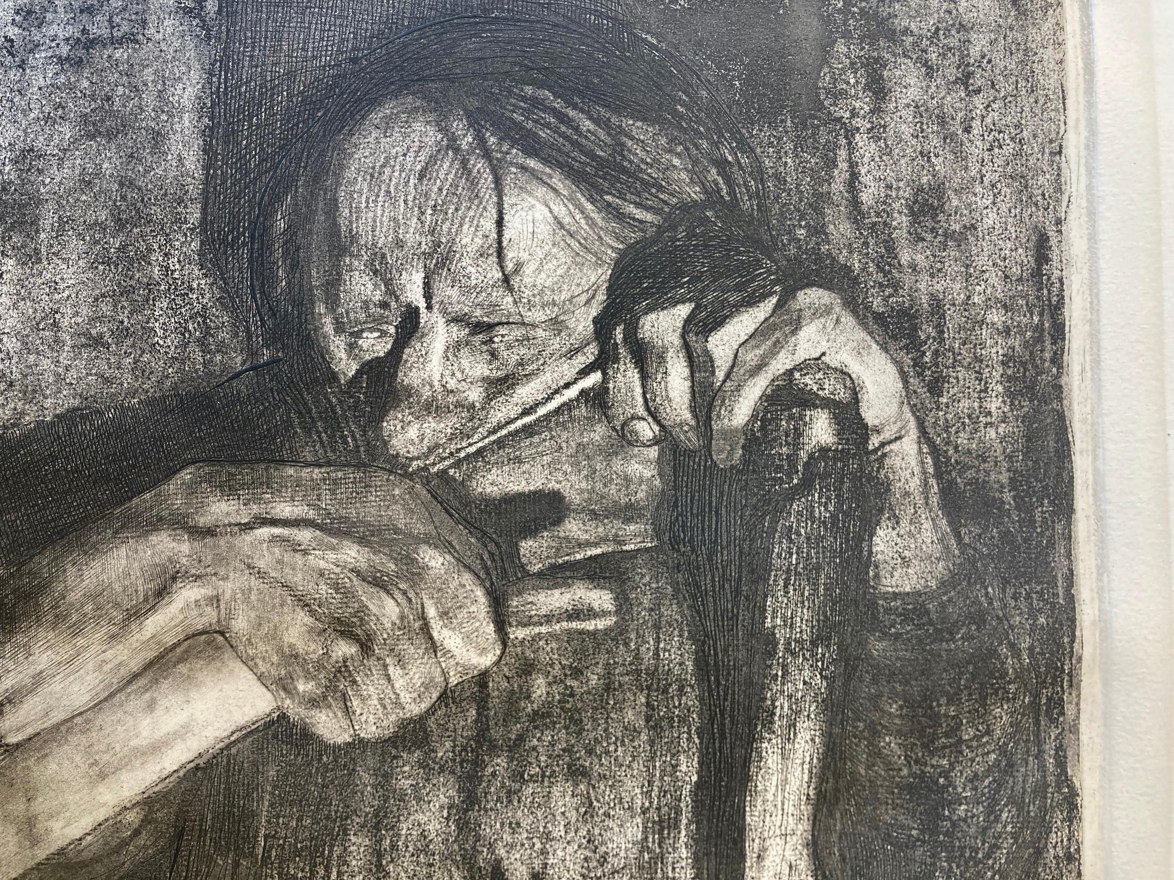 WOMAN SHARPENING A SCYTHE - Print by Käthe Kollwitz