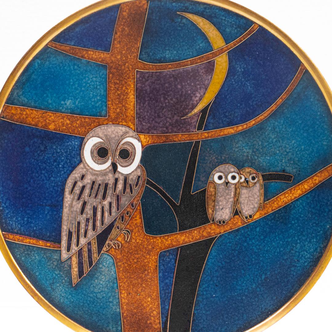 German  Käthe Ruckenbrod Mid-Century Modern Bauhaus Enamel on Copper Plate with Owls