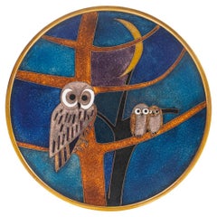  Käthe Ruckenbrod Mid-Century Modern Bauhaus Enamel on Copper Plate with Owls