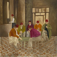 "Arabian Cafe I” Oil Painting 47" x 47" inch by Katherine Bakhoum Tisné