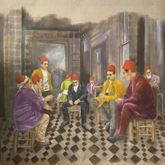 "Arabian Cafe II” Oil Painting 47" x 47" inch by Katherine Bakhoum Tisné