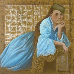 "Beauty in Blue” Painting 25.5" x 25.5" inch by Katherine Bakhoum Tisné