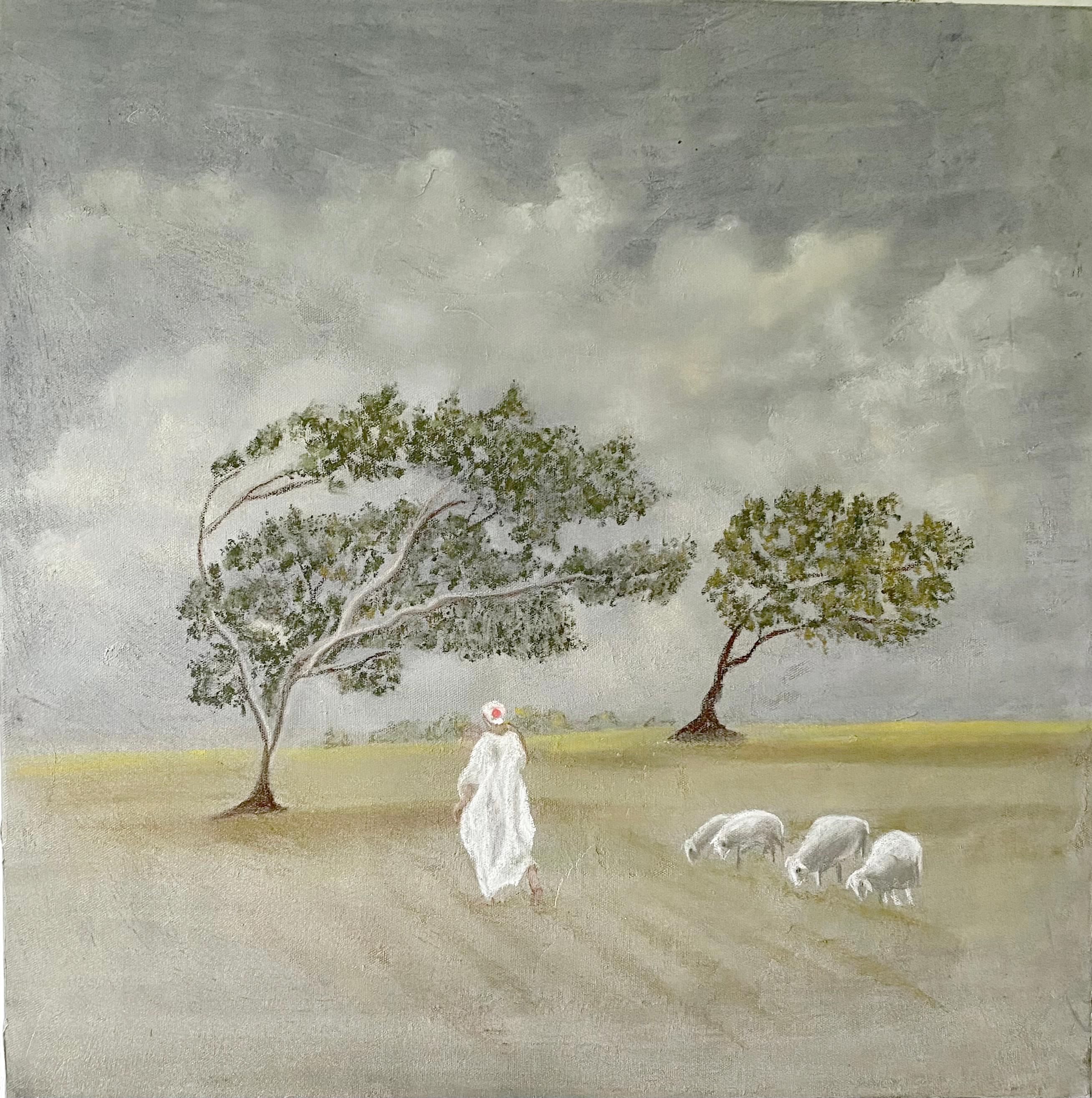 Katherine Bakhoum-Tisne Landscape Painting – "Dans le Vent" Gemälde 24" x 24" in von Katherine Bakhoum Tisné