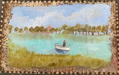 Peinture à l'huile "La Barque" 5" x 8" pouces par Katherine Bakhoum Tisné