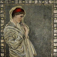 “la Belle au Drapé Jaune” Figurative Painting 79x39in by Katherine Bakhoum Tisné