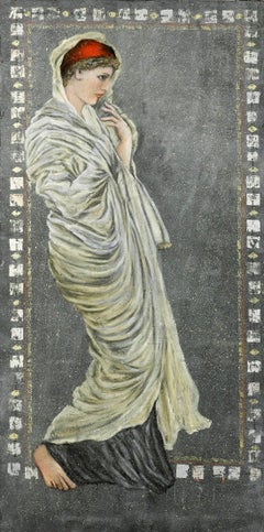 “la Belle au Drapé Jaune” Figurative Painting 79x39in by Katherine Bakhoum Tisné