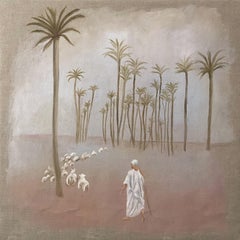 "La Palmeraie” Oil Painting 25.5" x 25.5" inch by Katherine Bakhoum Tisné
