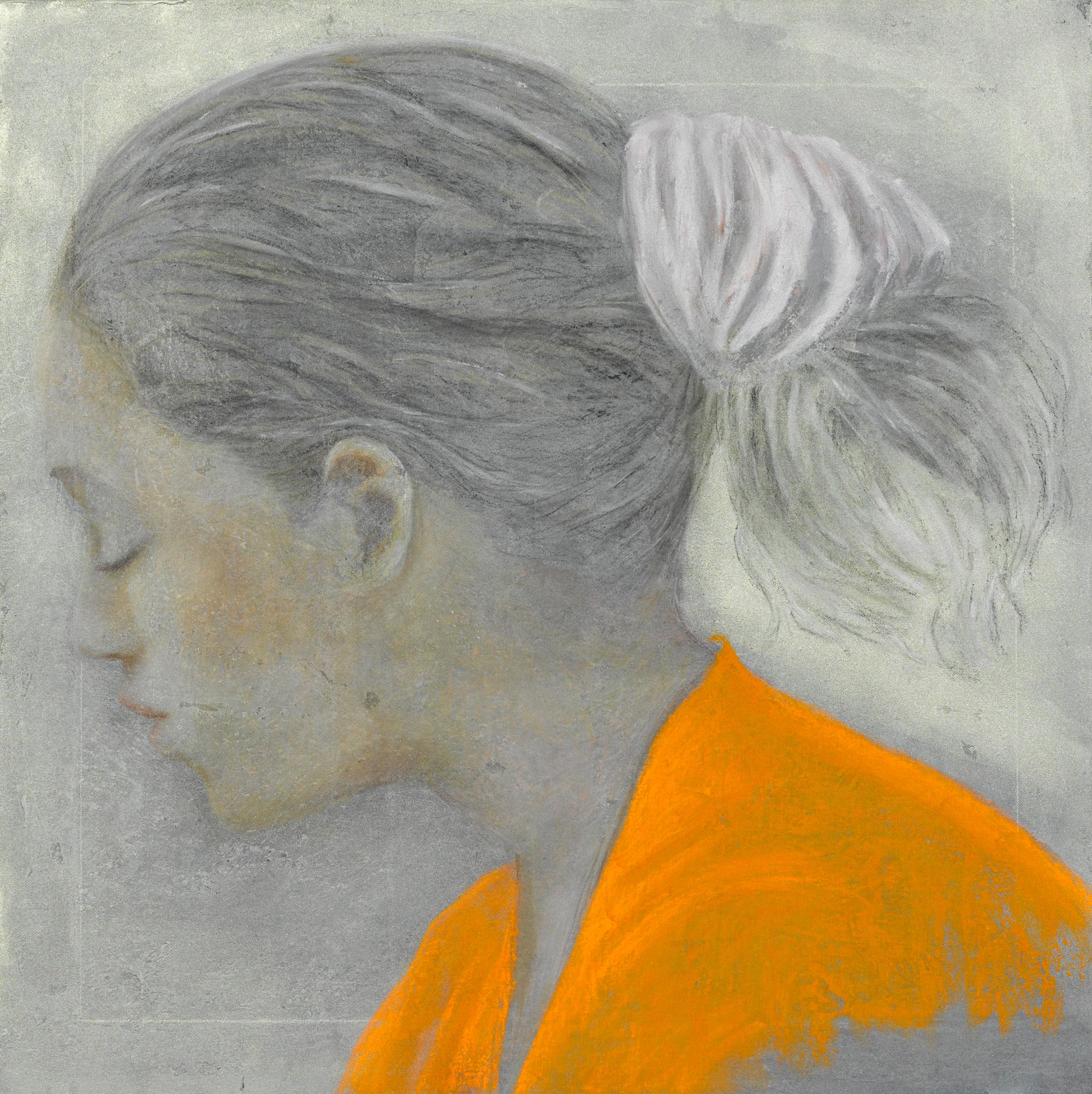 "La Petite Fille Orange" Painting 25" x 25" inch by Katherine Bakhoum Tisné