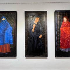 Cuadro al óleo "Dama de negro" 53" x 27,5" pulgadas por Katherine Bakhoum Tisné