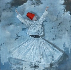 « Le Derviche » Peinture dans un cadre en verre 120 cm x 120 cm par Katherine Bakhoum Tisn
