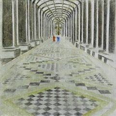 "L'enfilade" Painting in Glass Frame 47"x47"inch by Katherine Bakhoum Tisné