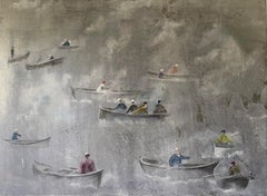 "Les Barques” Landscape Oil Painting 38" x 51" inch by Katherine Bakhoum Tisné