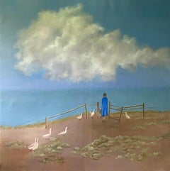 "Les Oies" peinture à l
huile de paysage 47" x 47" inch par Katherine Bakhoum Tisné