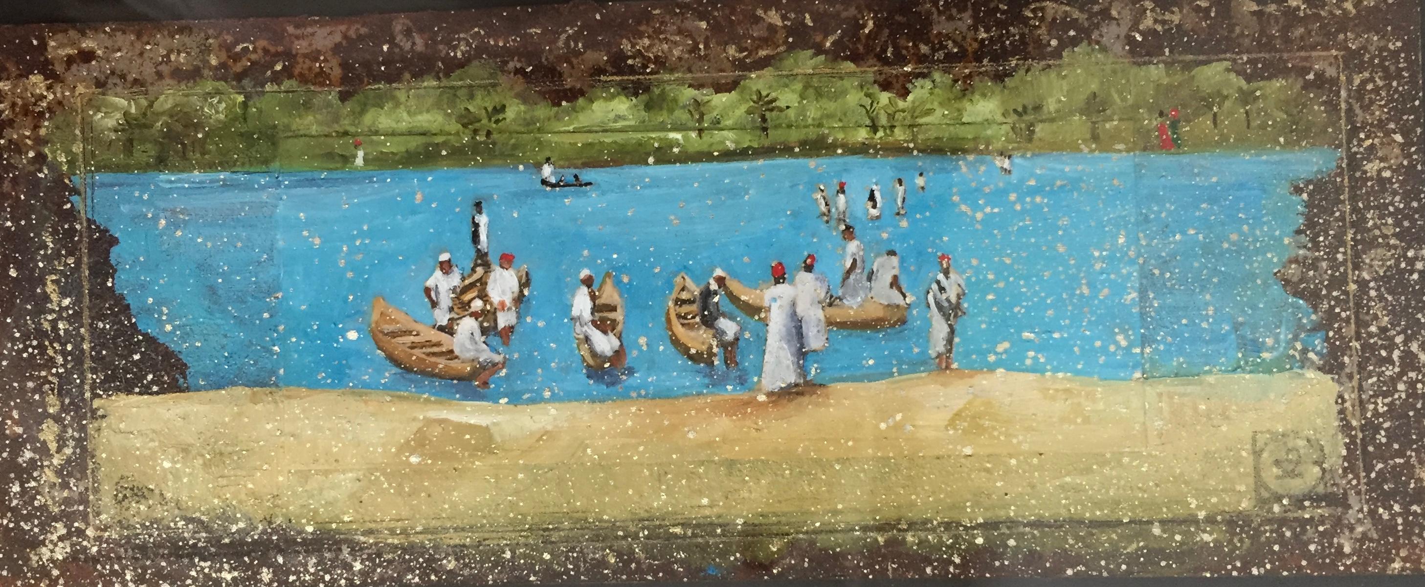 "Les Pecheurs Landschaft Ölgemälde 5" x 8" Zoll von Katherine Bakhoum Tisné