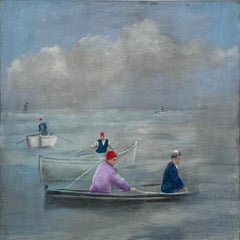 "Les Trois Barques” Painting 24" x 24" in by Katherine Bakhoum Tisné