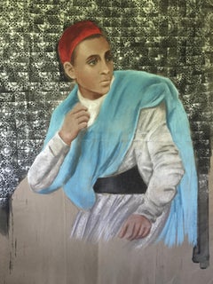 "Portrait Turquoise” Oil Painting 63" x 47" inch by Katherine Bakhoum Tisné