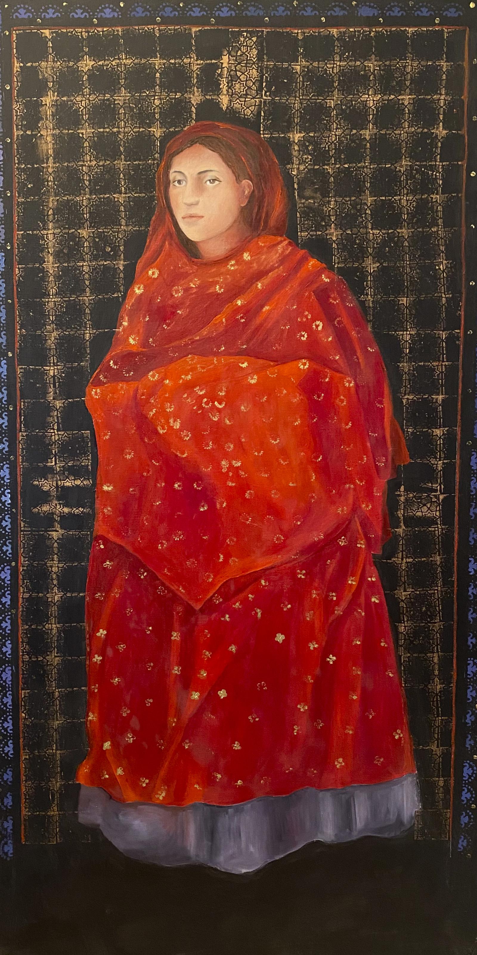 "Red Drapery” Oil Painting 53" x 27.5" inch by Katherine Bakhoum Tisné