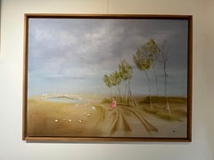 "Sur la Route" Paesaggio dipinto a olio 38" x 51" pollici di Katherine Bakhoum Tisné