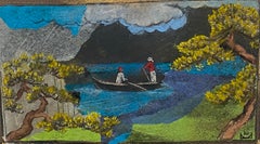 "Sur le Lac" Cuadro Paisaje 5" x 9" pulgadas por Katherine Bakhoum Tisné