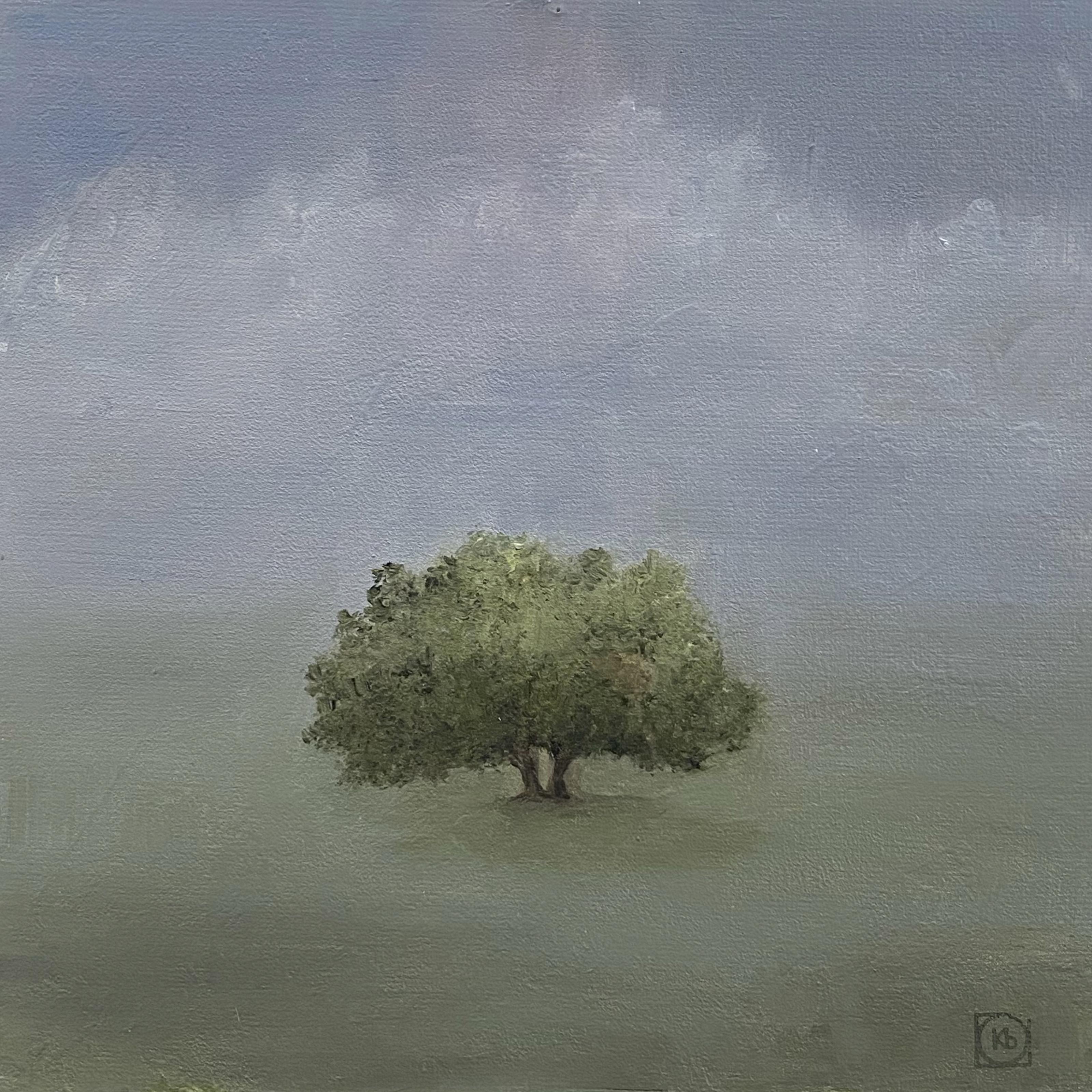 Katherine Bakhoum-Tisne Figurative Painting - "Tree in Mist” Landscape Oil Painting 12" x 12" inch by Katherine Bakhoum Tisné