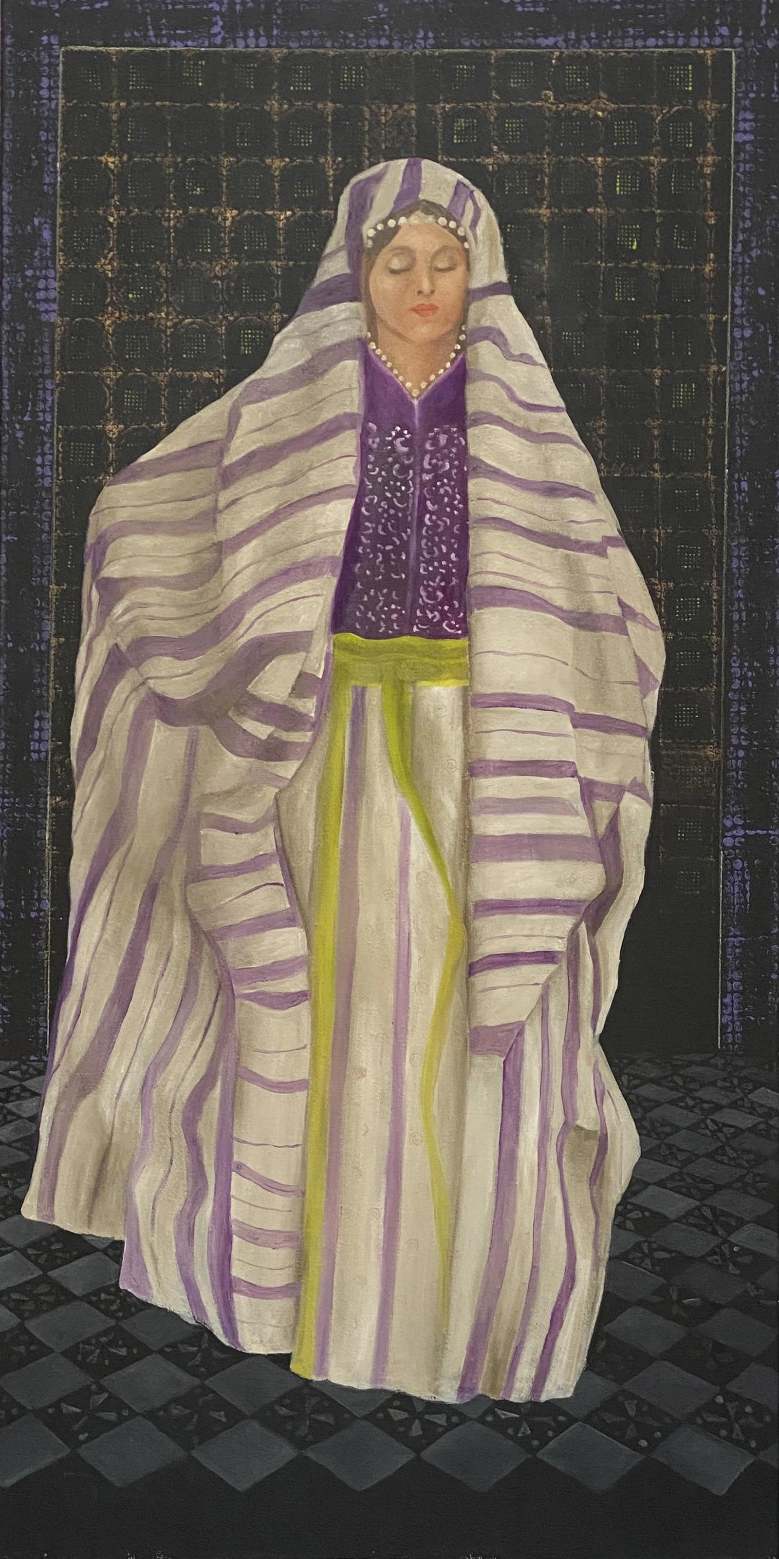 Katherine Bakhoum-Tisne Figurative Painting - "Violet Drapery” Oil Painting 53" x 27.5" inch by Katherine Bakhoum Tisné