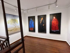 «Mujer de azul», pintura al óleo de 53" x 27,5" pulgadas, de Katherine Bakhoum Tisné