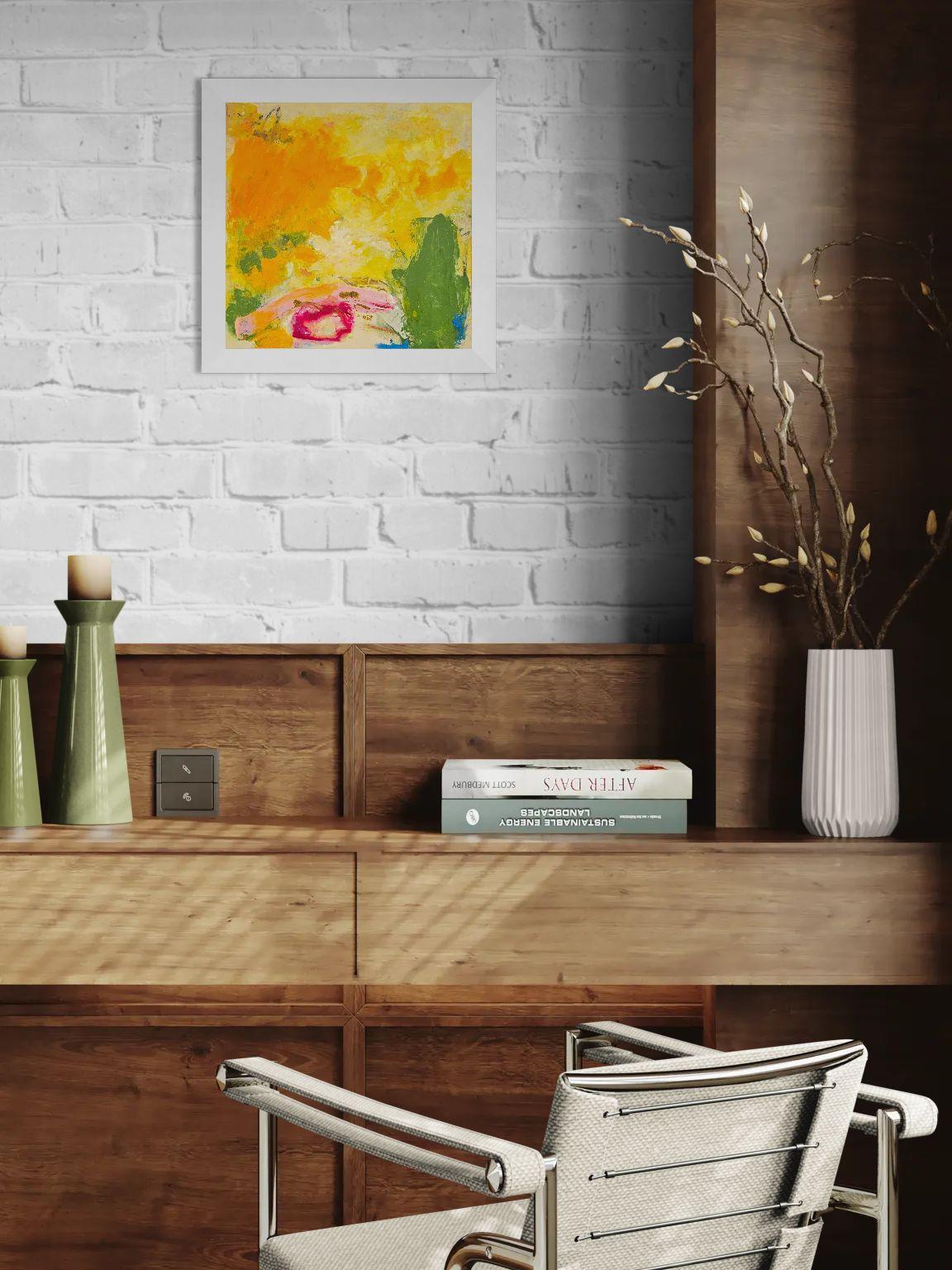 Bits of Magenta (Abstract, Expressive, Fun, Colorful, Warm, Soft) - Painting by Katherine Bello