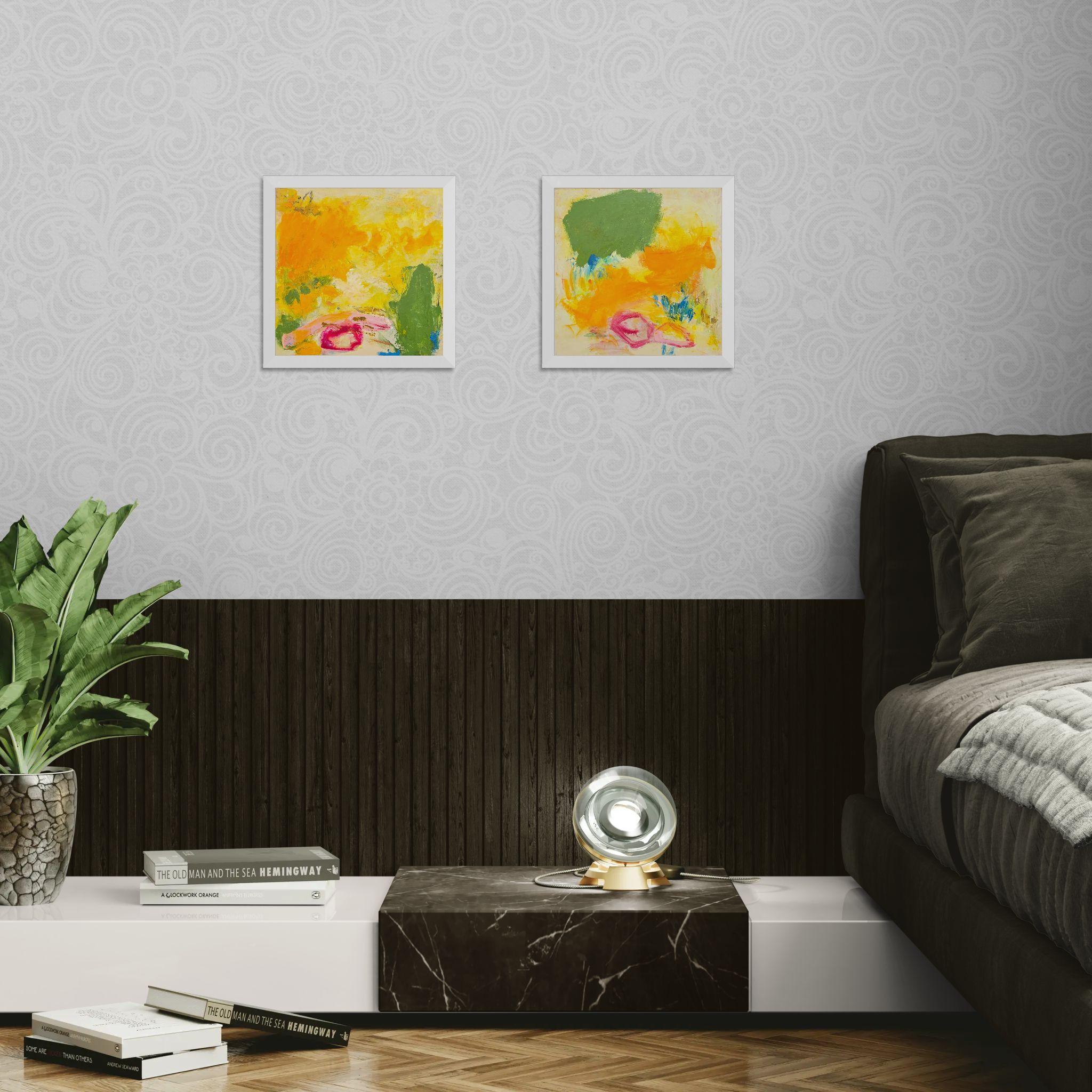 Bits of Magenta Diptych (Abstract, Expressive, Fun, Colorful, Warm) im Angebot 1