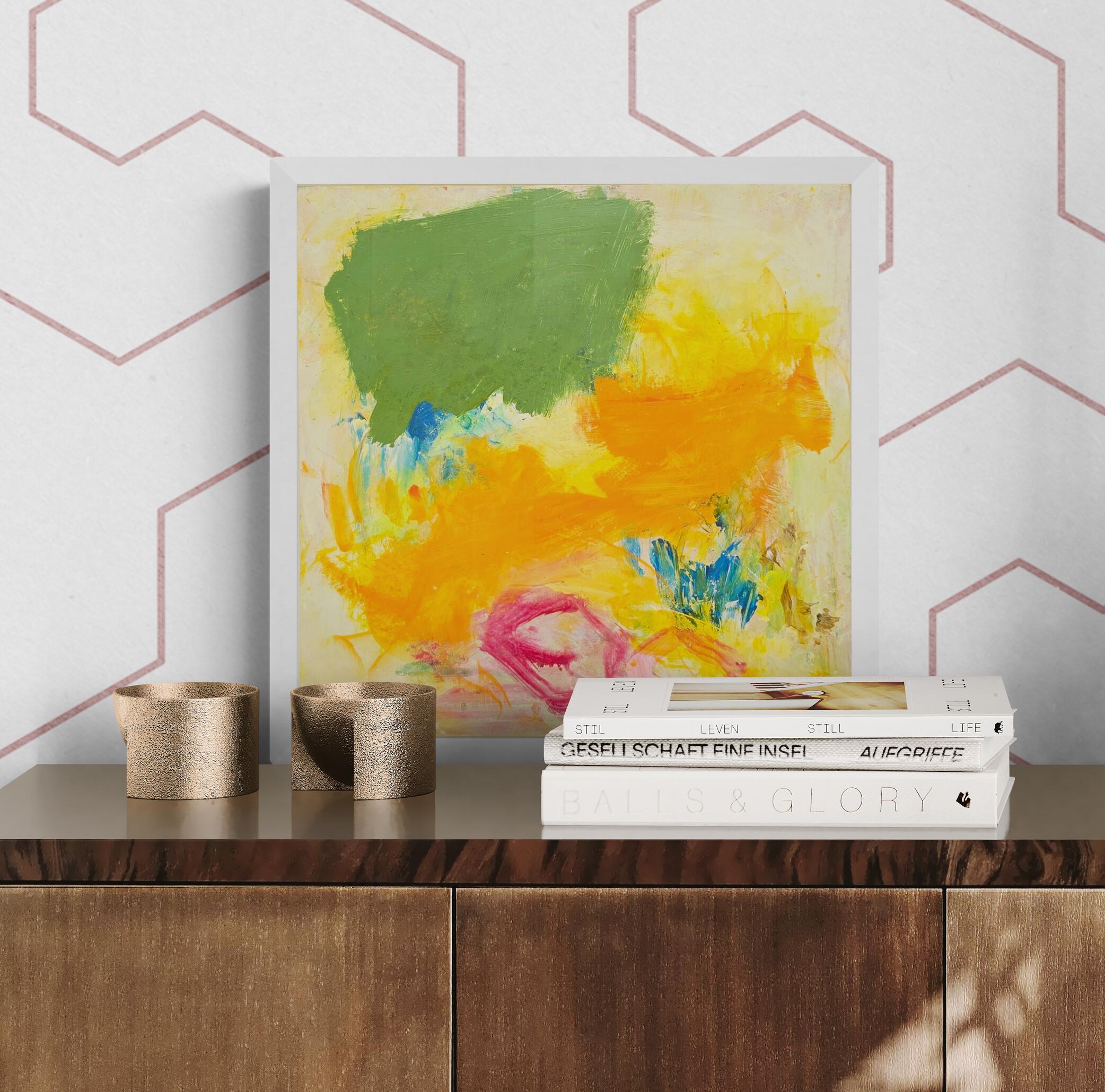 Bits of Magenta II (Abstract, Expressive, Fun, Colorful, Warm, Soft) (Braun), Abstract Painting, von Katherine Bello
