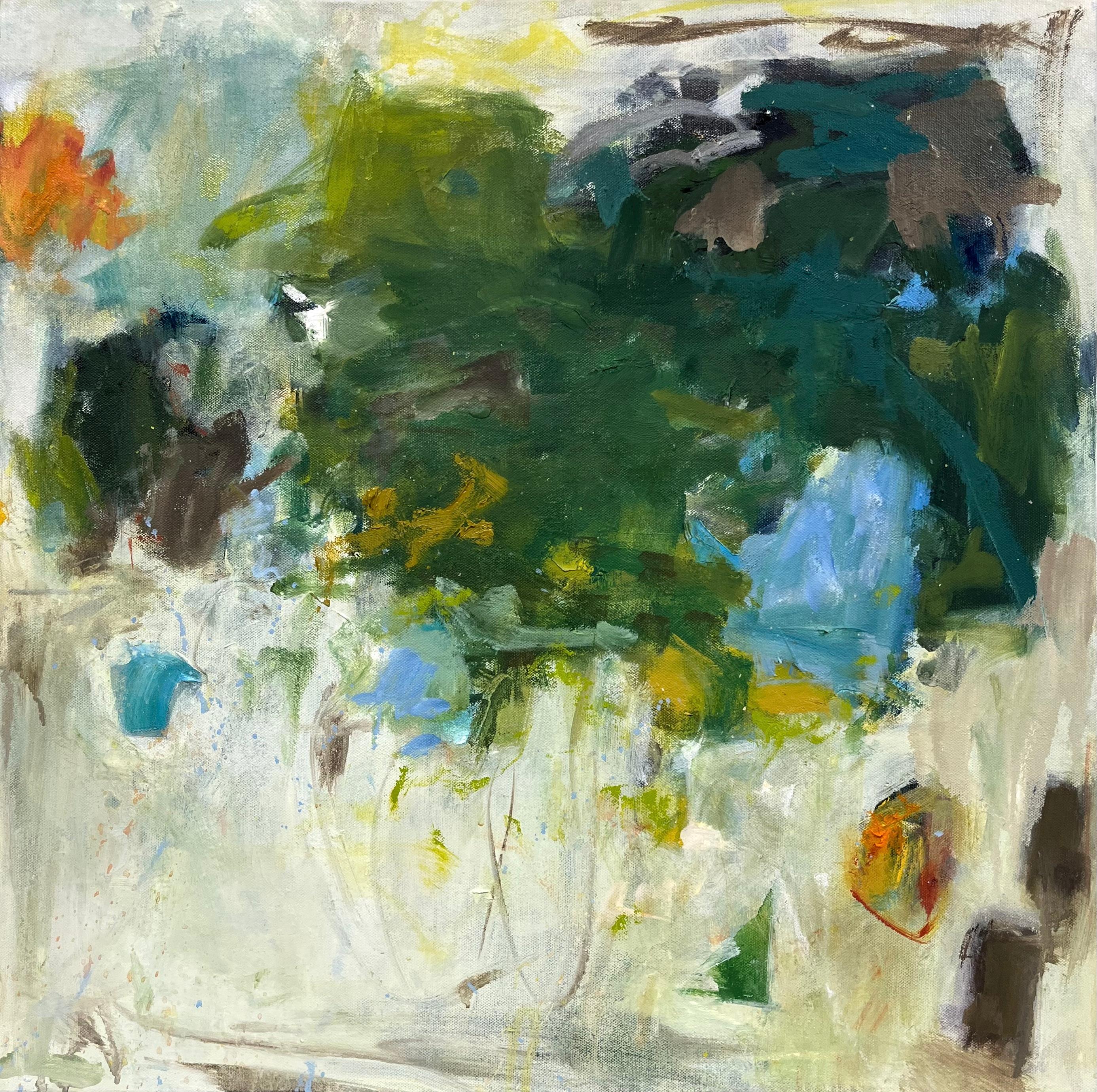 Katherine Bello Figurative Painting - Cloud of Unknowing (Abstract, Expressionist, Deep, Green, Teal, Blue) (~40% OFF)