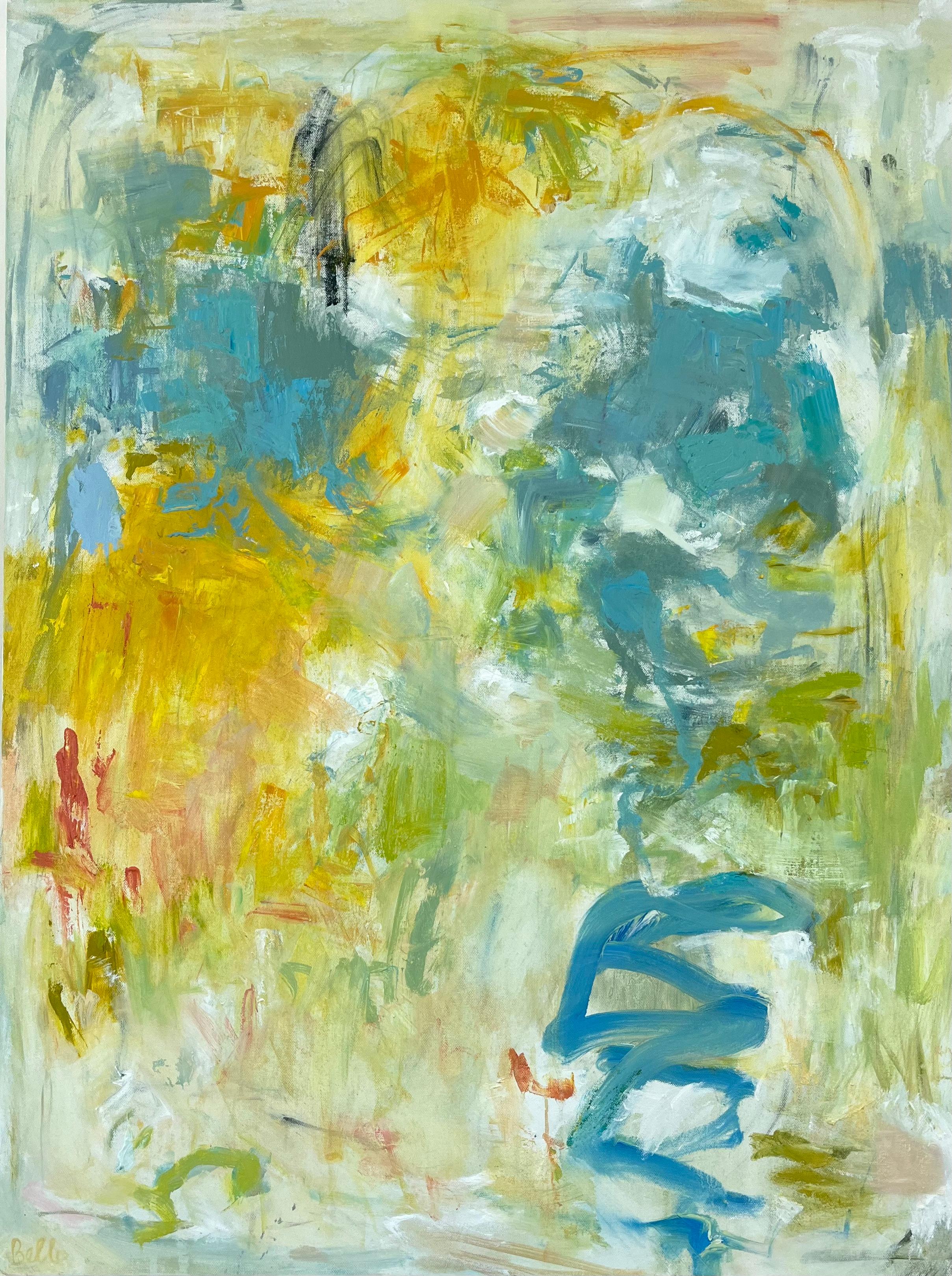 Is That So (Abstract, Expressionism, Warm, Lively, Green, Teal, Yellow, 20% OFF) - Painting by Katherine Bello