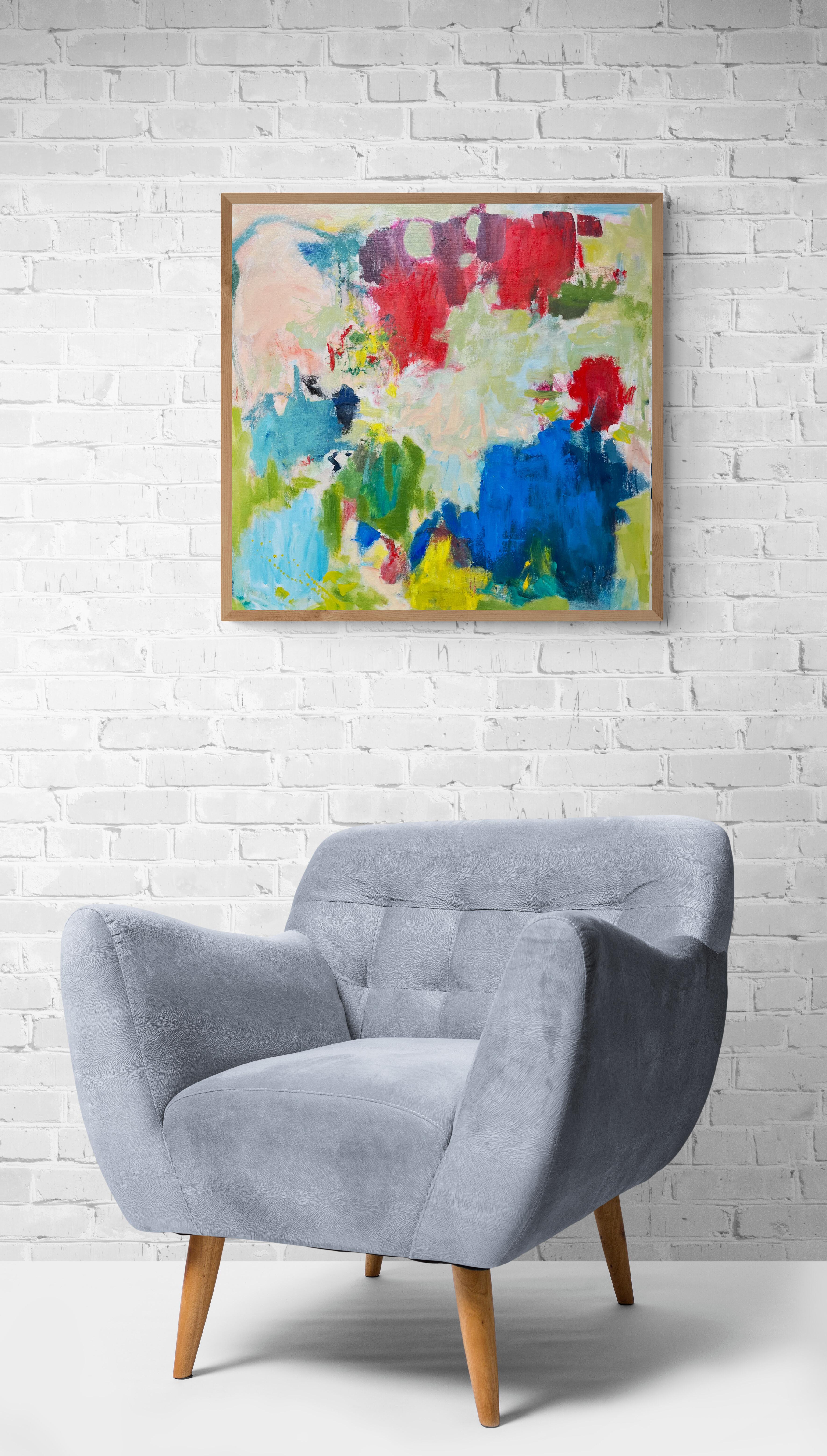 Keeping it Real in Kansas (Abstract, Expressionism, Vibrant, Green, ~25% OFF) - Abstract Expressionist Painting by Katherine Bello