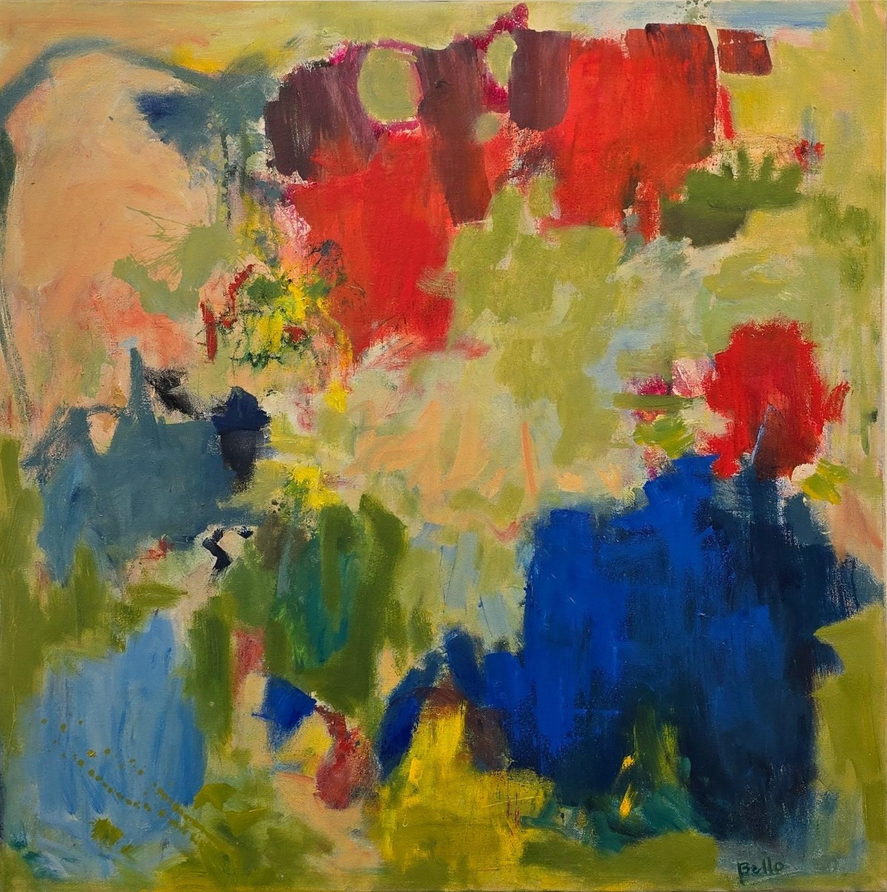 Keeping it real in Kansas (Gestisch Abstrakt, Lebendig, Warm, Atmosphärisch) – Painting von Katherine Bello