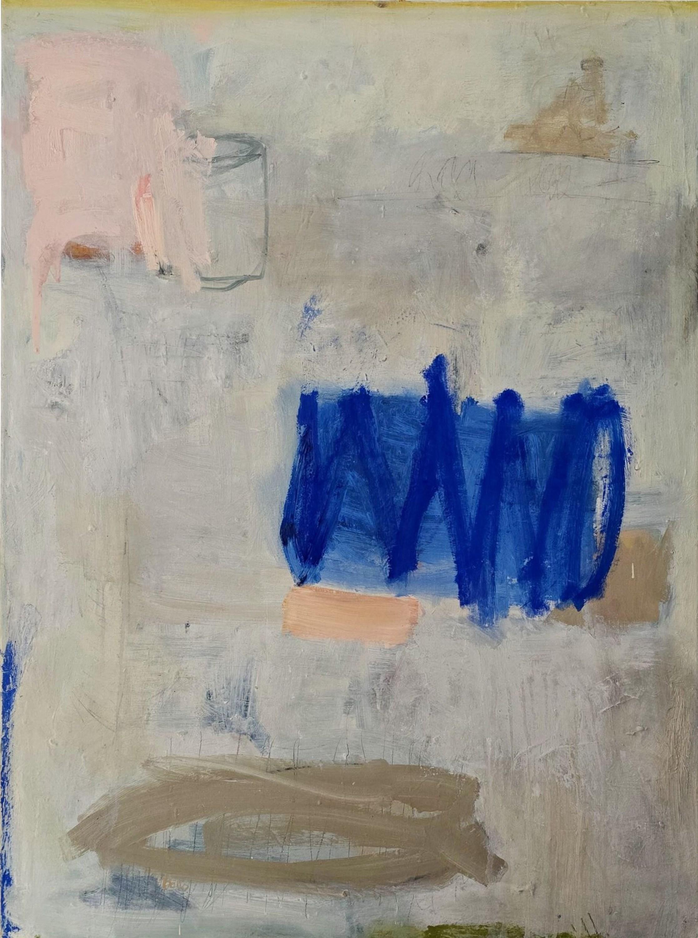 Katherine Bello Abstract Painting - No Ulterior Motives (Gestural Abstract, Atmospheric, Blue, Cool, ~43% OFF)
